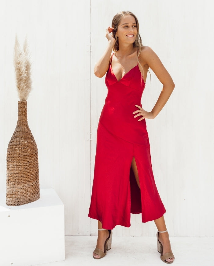 MIDI VESTIDO DE FIESTA VALENTINA ROJO