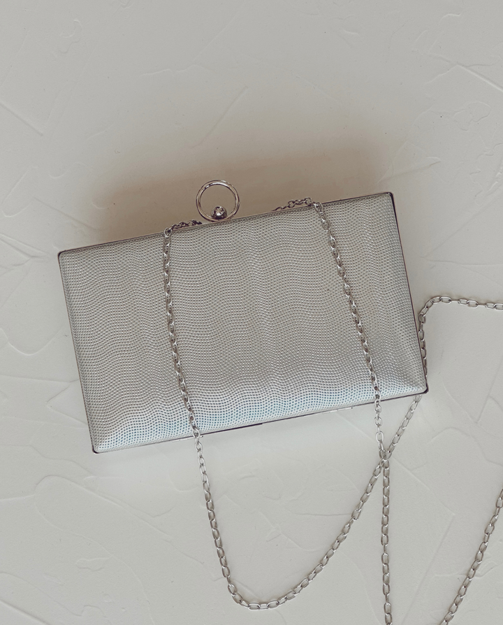 LORENZA RECTANGULAR CLUTCH WITH SILVER RING BROOCH