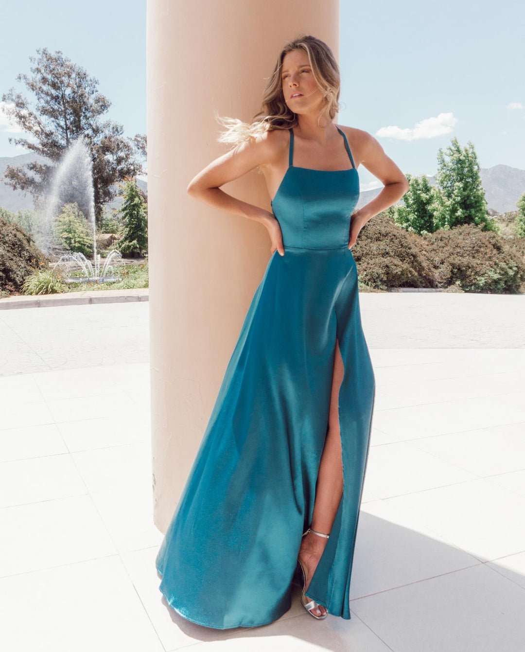 LONG TURQUOISE MARIANA PARTY DRESS