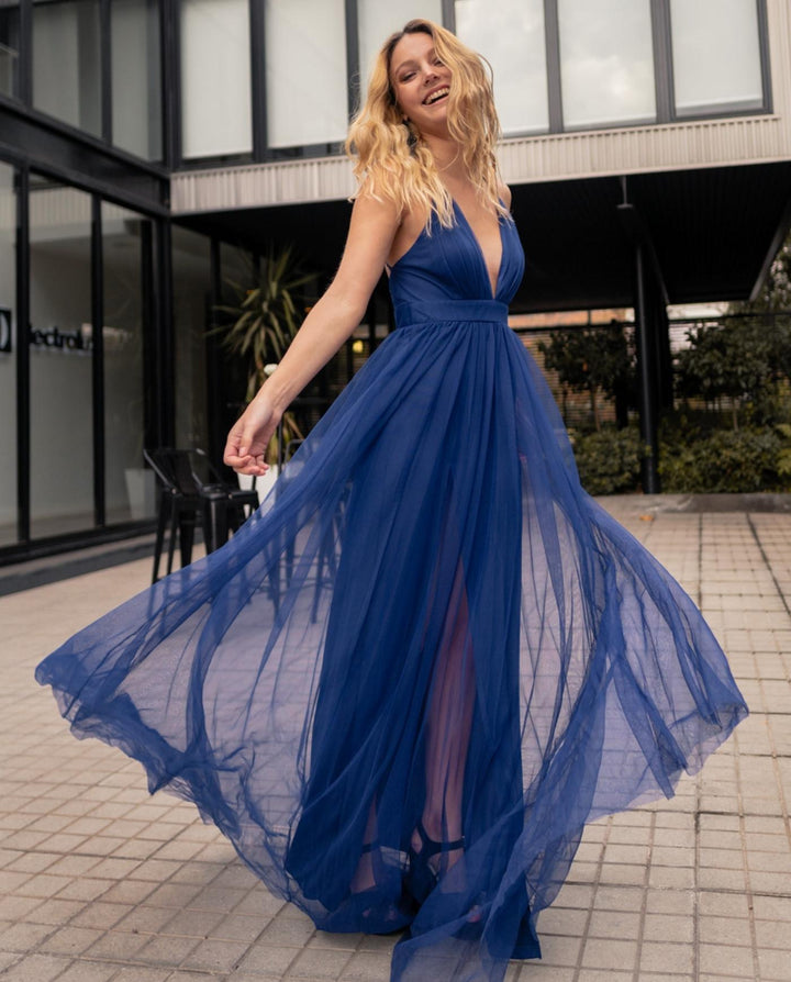 LAURA ROYAL BLUE TULLE LONG PARTY DRESS