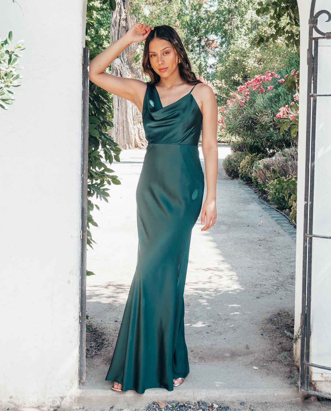 GREEN ONE SHOULDER TERE LONG PARTY DRESS