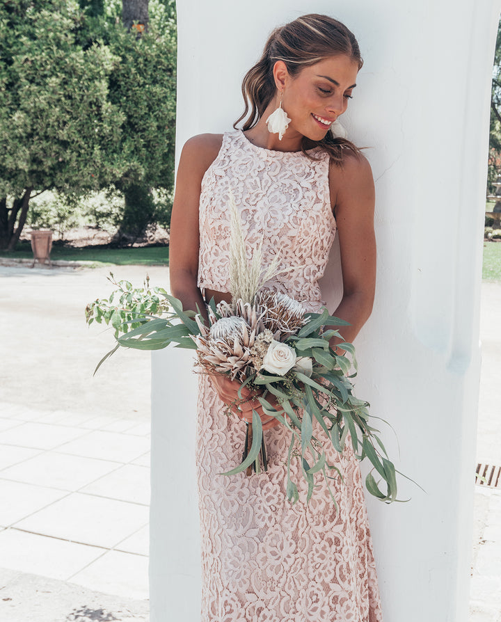 VESTIDO DE NOVIA 2 PIEZAS CONJUNTO EVA ROSA PALO