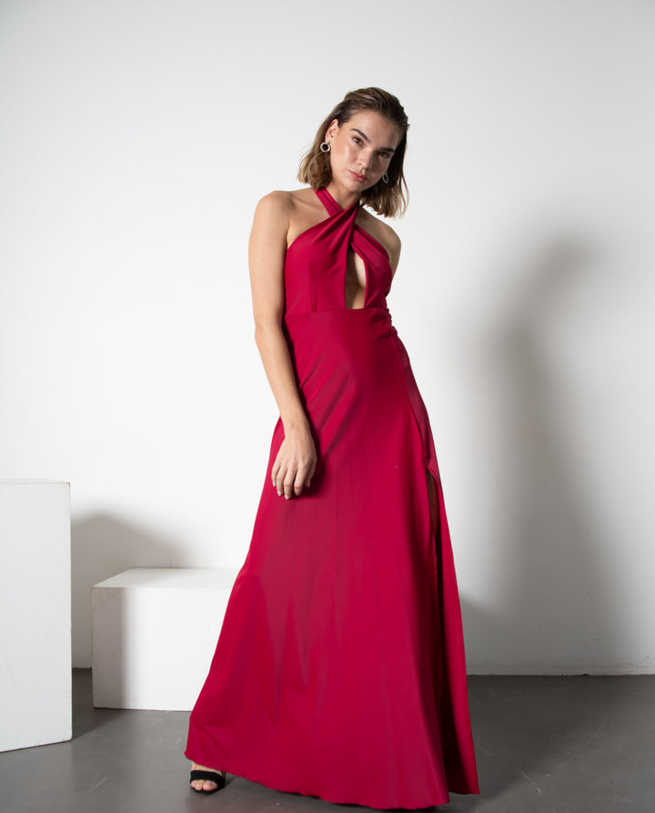 ITALIAN RED PASCAL LONG PARTY DRESS