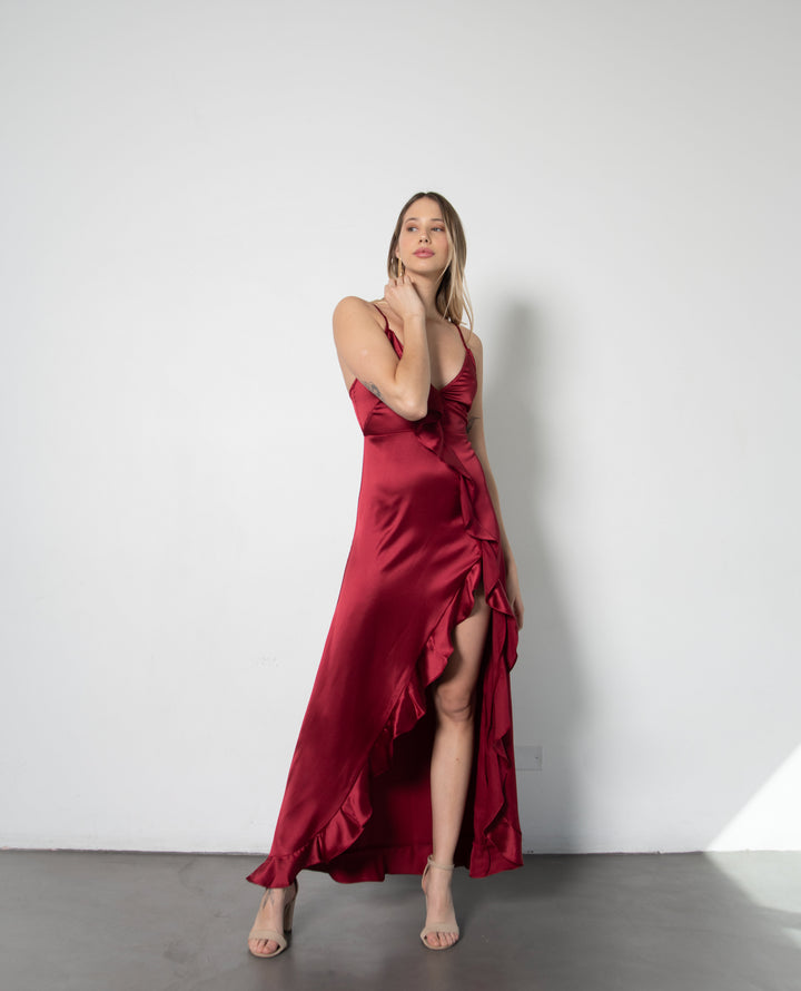 LONG PARTY DRESS ESTELA BORDEAUX