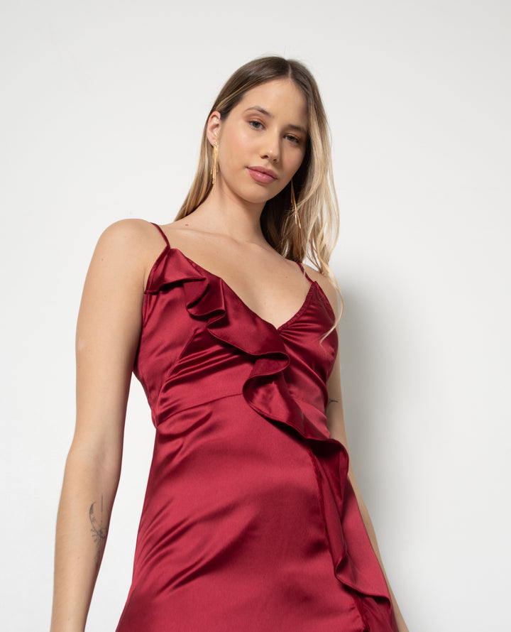 LONG PARTY DRESS ESTELA BORDEAUX