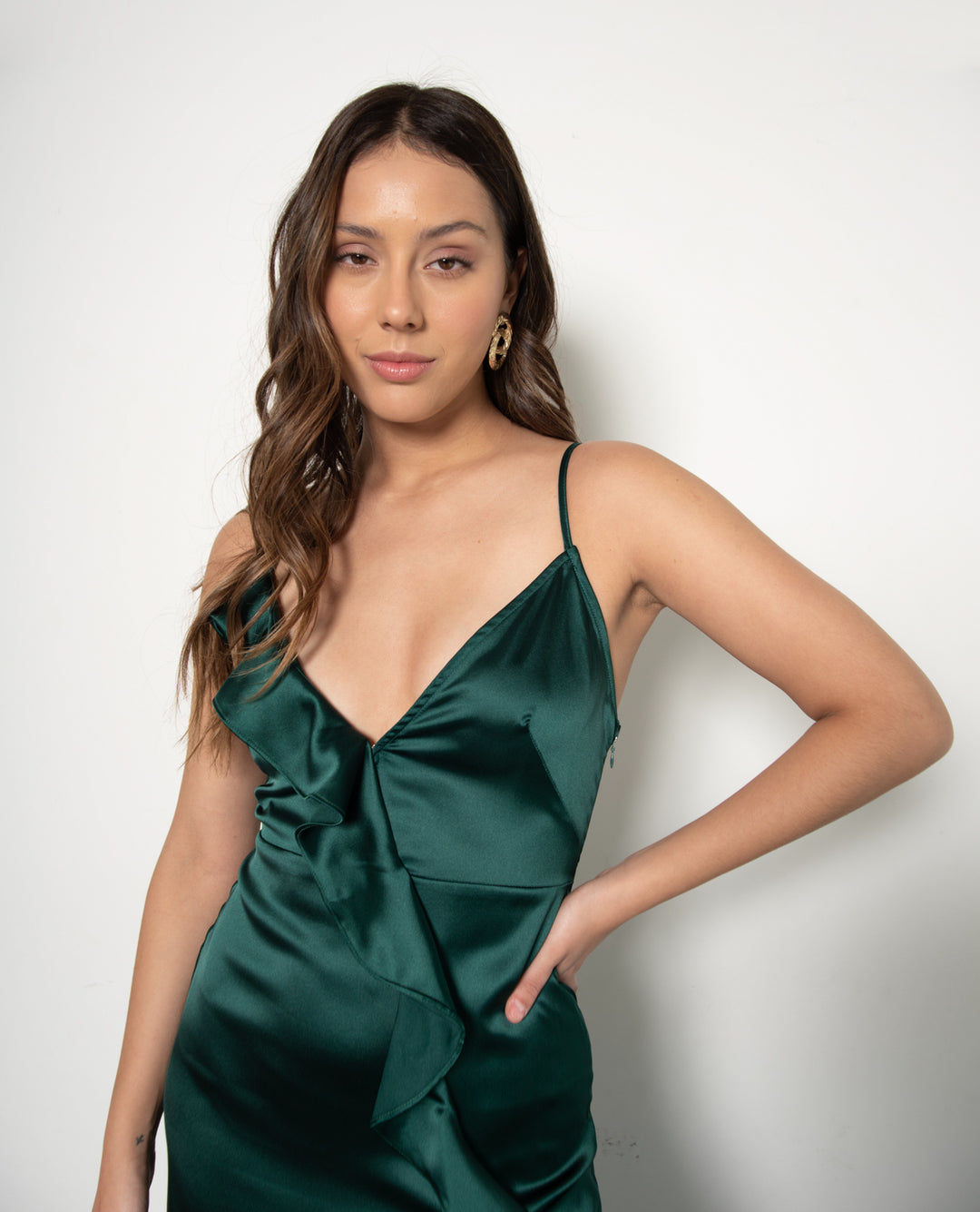 ESTELA DARK GREEN LONG PARTY DRESS