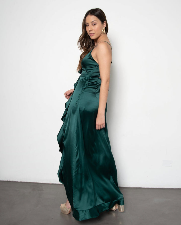 ESTELA DARK GREEN LONG PARTY DRESS