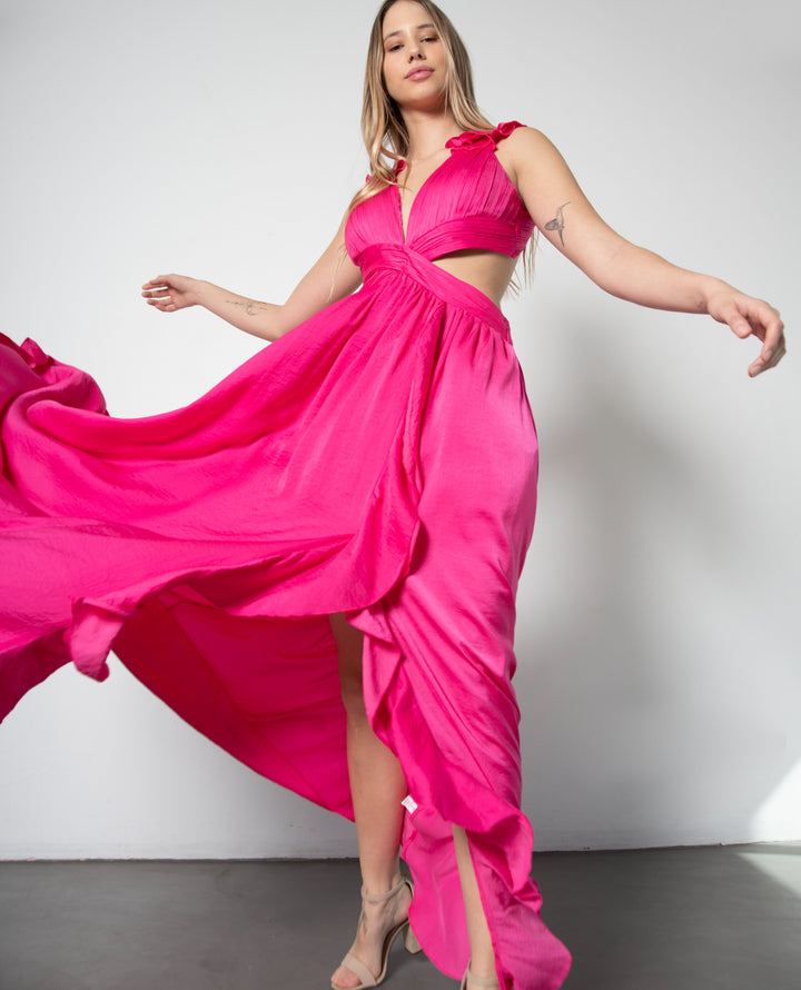 PETRA FUCHSIA LONG PARTY DRESS