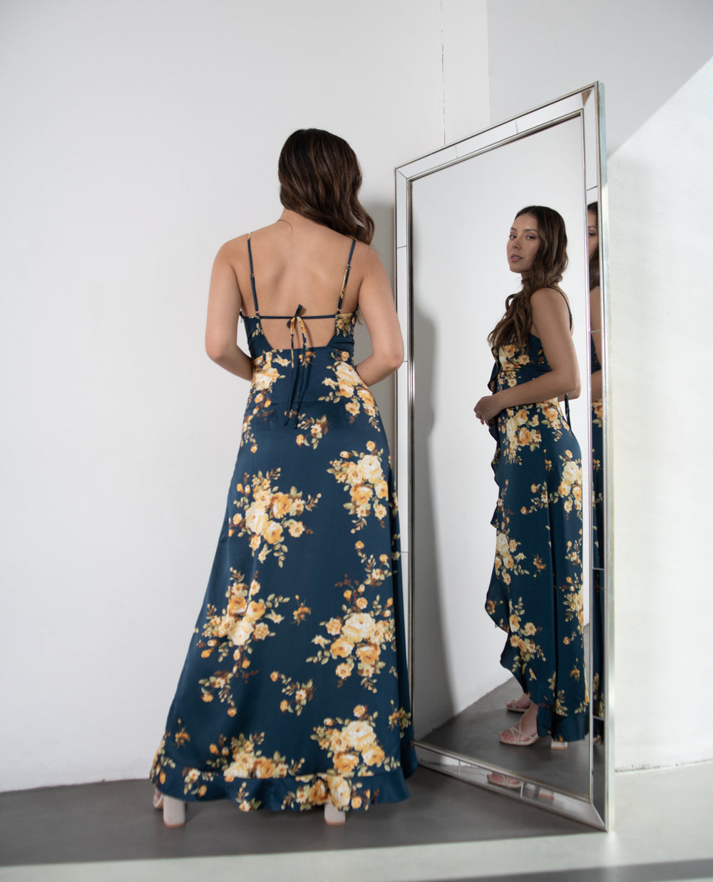 Vestido Largo Estela Floreado Azul