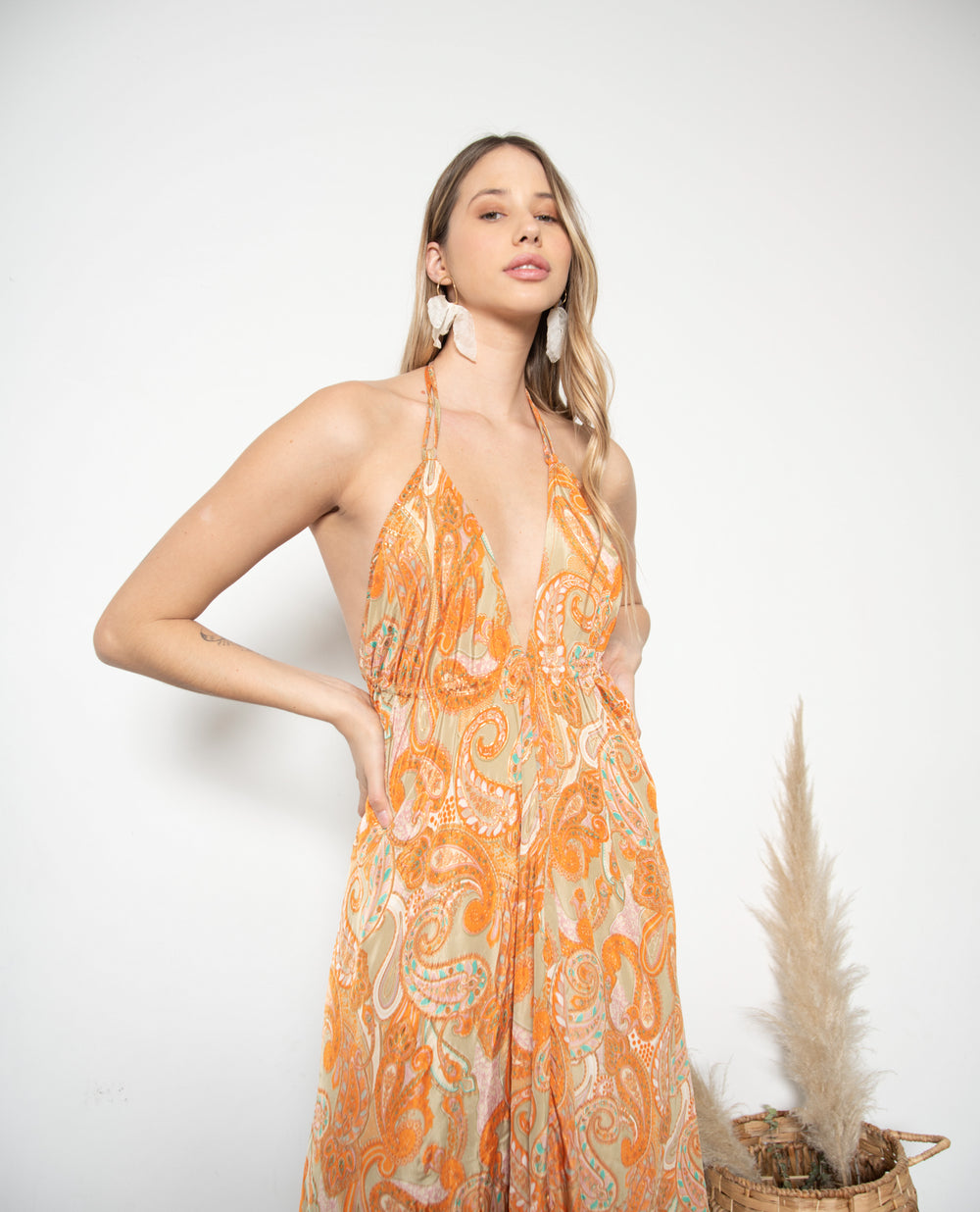 Vestido Largo Maya Vuelos Naranjo/Turquesa