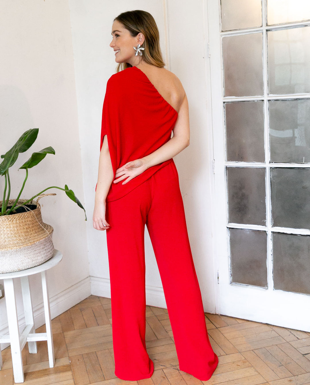 RED ONE SHOULDER GALA PARTY JUMPSUIT