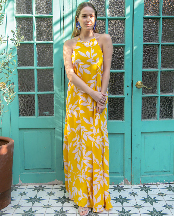 LONG PIPA PARTY DRESS WITH MUSTARD FUND