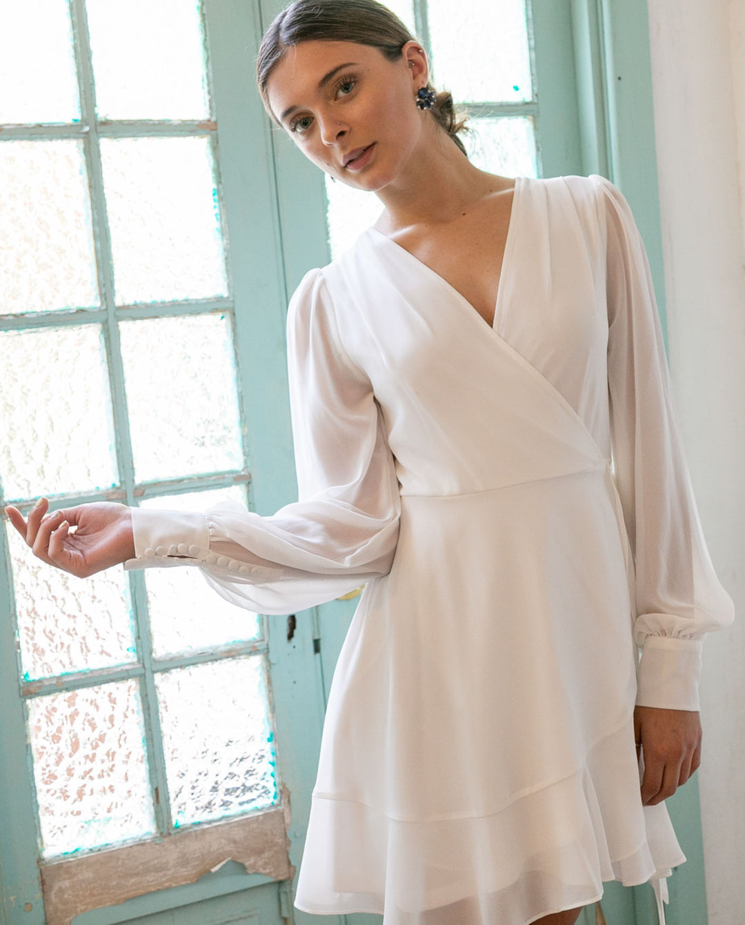 SHORT WEDDING DRESS JACINTA LONG SLEEVE IVORY 